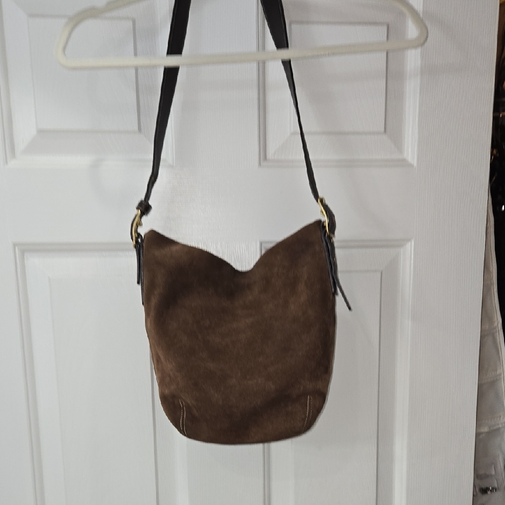 Vintage Collectible COACH Suede Leather Hobo Shoulder Bag Purse Chocolate Brown
